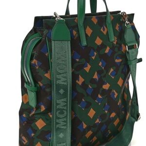 MCM Green Multicolor Geometric Messenger Bag